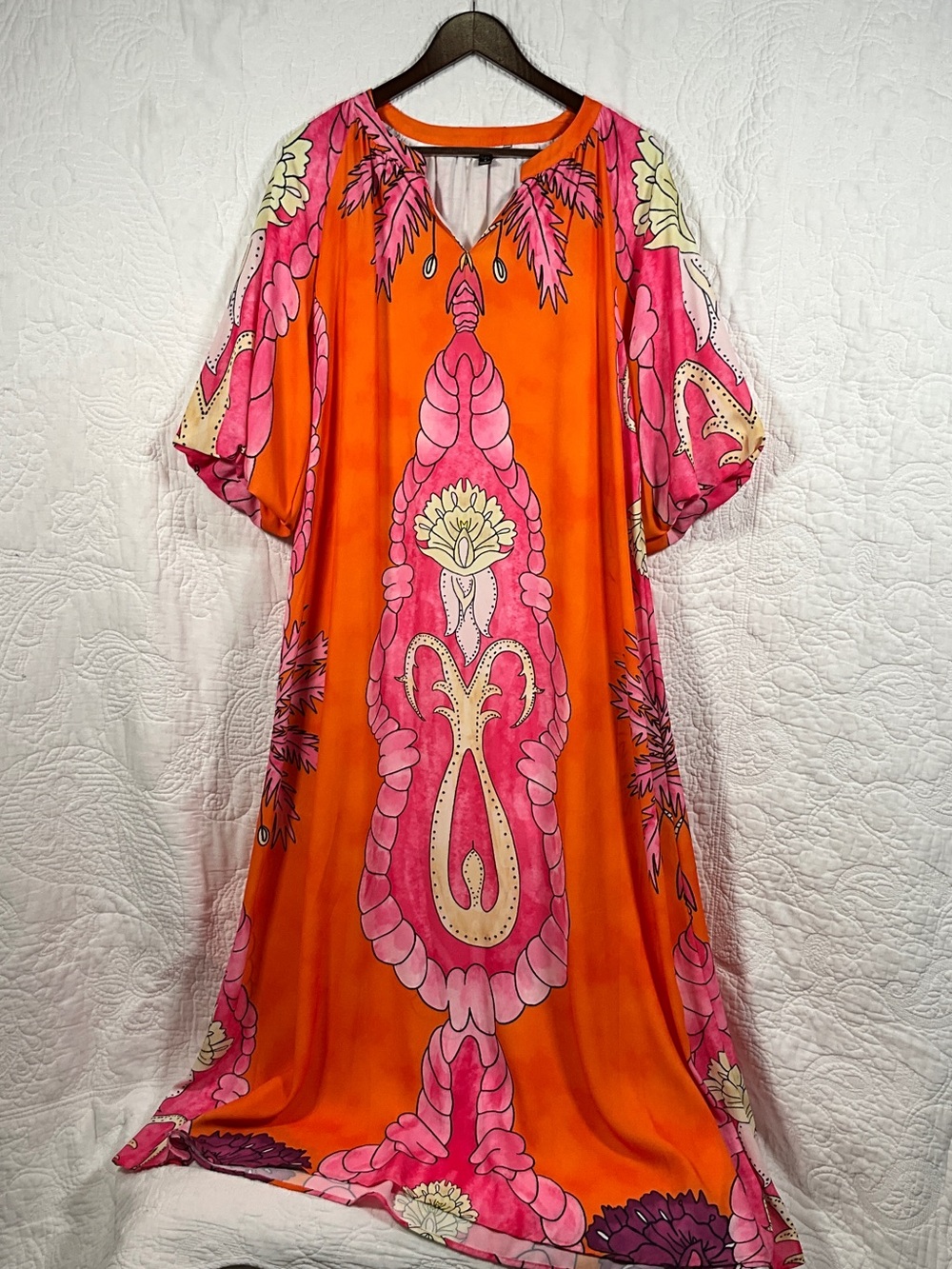 Orange & Pink Printed Maxi Caftan Dress